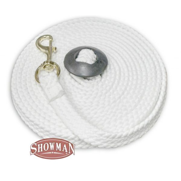 Showman 25 Ft White Cotton Rope Braided Lunge Line w/ Rubber End Stopper