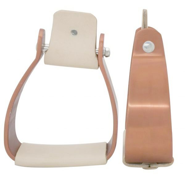 Showman Angled Off Set Copper ALUMINUM Western STIRRUPS with Leather Tread