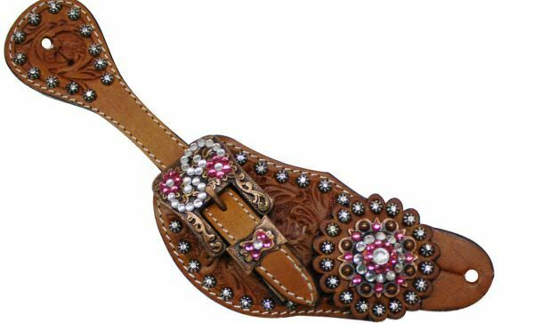 Showman Laddies SPUR STRAPS Leather Crystal Rhinestone & Copper Color