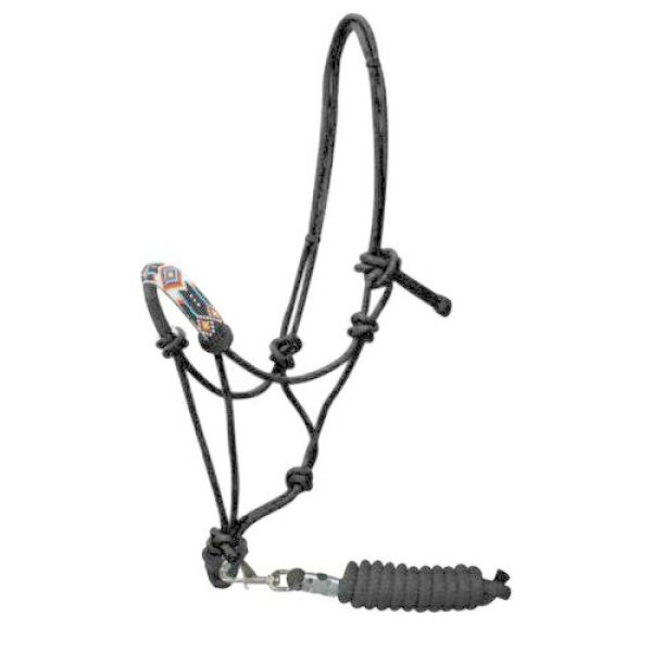 Showman Navajo Beaded Nose COWBOY KNOT Rope HALTER with 7' Removable Lead