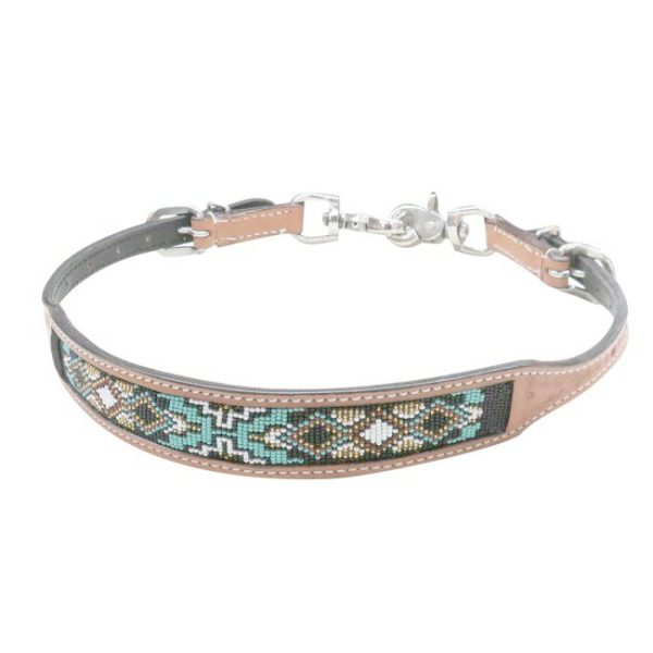 Showman TEAL BEADED Light Oil Argentina Cow Leather WITHER STRAP Adjusts 23"-29"
