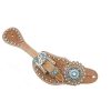 Showman Ladies Tooled Leather SPUR STRAPS BLUE Rhinestones & Vintage Buckle - Image 3