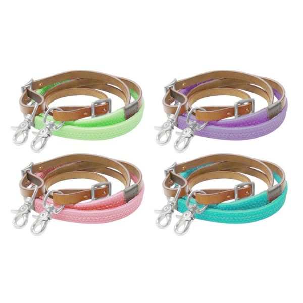 Showman 7' BARREL REINS Rubber GRIP on Medium Oil LEATHER & Scissor Snap Ends