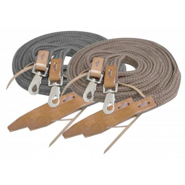 Showman 8 ft Flat Braided Nylon REINS with Leather Popper Ends and Scissor Snaps