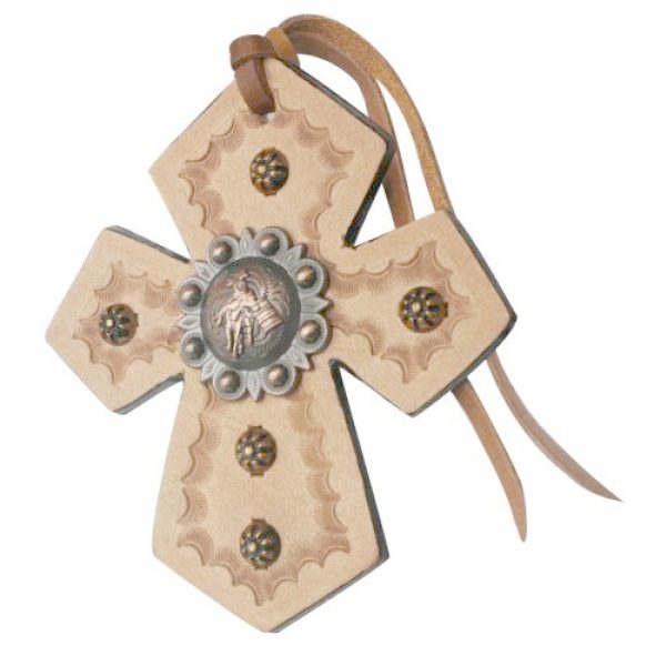 Showman BARREL RACER Concho CROSS Saddle Tie On Scalloped Tooled Light Leather