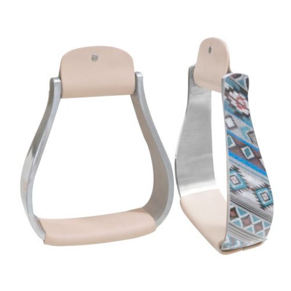 Showman Holographic Shimmer BLUE NAVAJO Leather Tread 5.5" Wide ALUMINUM STIRRUP