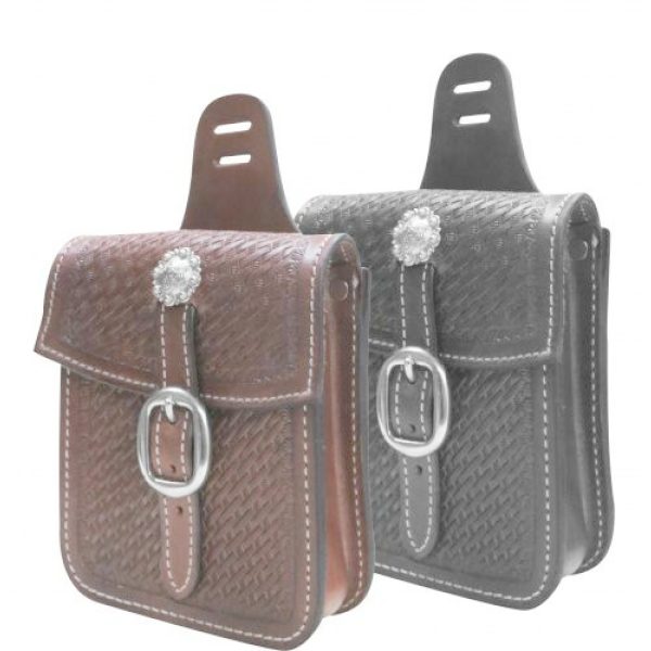 Showman LEATHER Basketweave Tooled 6" x 5.5" x 1.75" SADDLE Bag POCKET