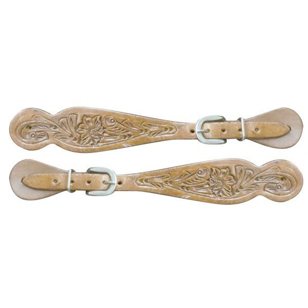 Showman Ladies SPUR STRAPS Floral Tooled MEDIUM OIL Leather Adjustable 9" - 11"