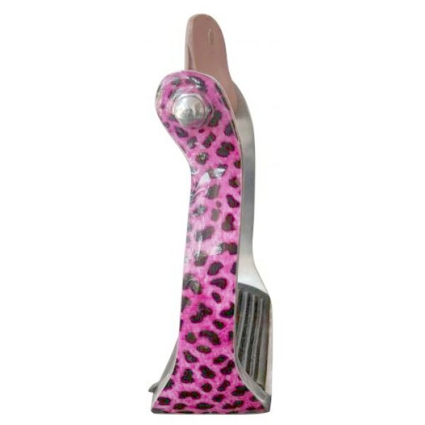 Showman Teal, Pink Cheetah Print STIRRUPS Lightweight w/ Rubber Grip Bottom - Image 3