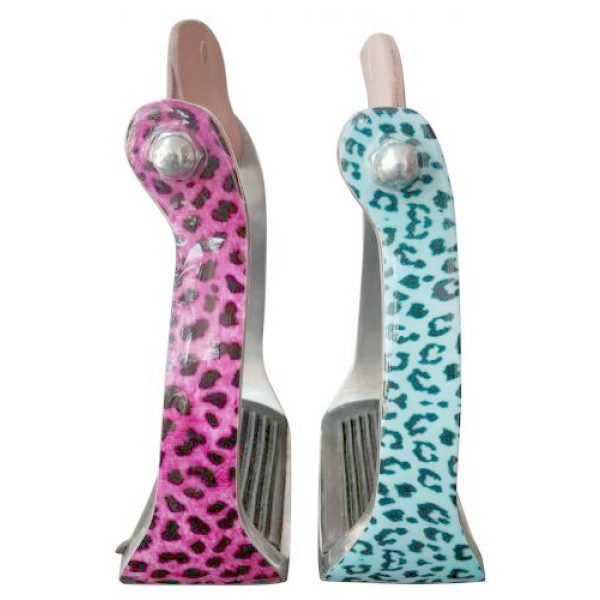 Showman Teal, Pink Cheetah Print STIRRUPS Lightweight w/ Rubber Grip Bottom