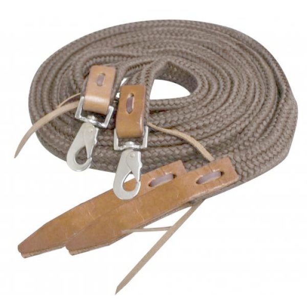 Showman 8 ft Flat Braided Nylon REINS with Leather Popper Ends and Scissor Snaps - Image 3