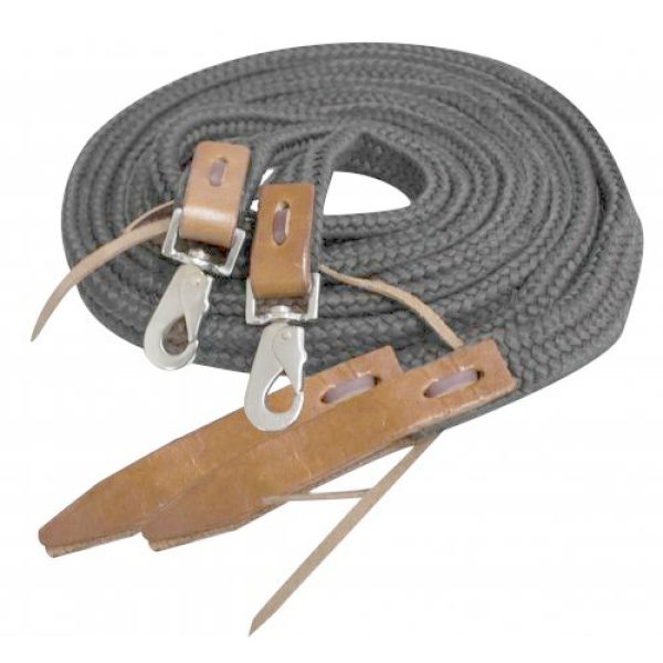 Showman 8 ft Flat Braided Nylon REINS with Leather Popper Ends and Scissor Snaps - Image 2