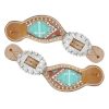Showman BEADED CROSS Medium Leather Adjustable 8" - 9.5" Ladies Size SPUR STRAPS - Image 3