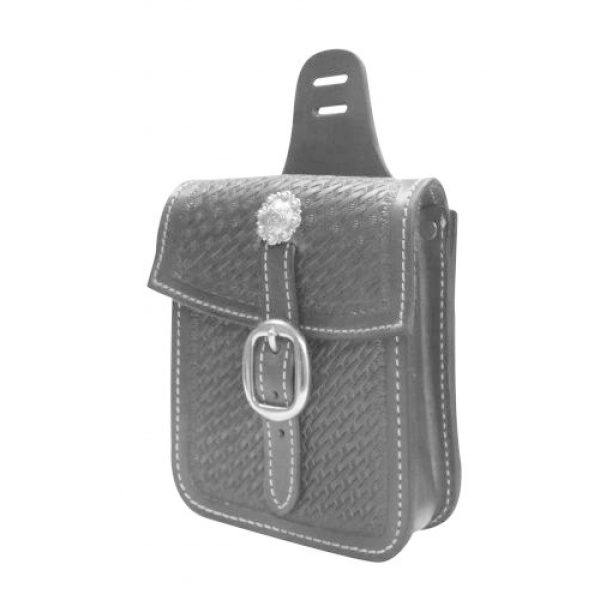 Showman LEATHER Basketweave Tooled 6" x 5.5" x 1.75" SADDLE Bag POCKET - Image 3