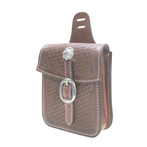Showman LEATHER Basketweave Tooled 6" x 5.5" x 1.75" SADDLE Bag POCKET - Image 4
