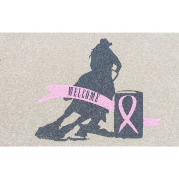 WELCOME MAT with PINK RIBBON Barrel Racer "Welcome"  Design 27" x 18"