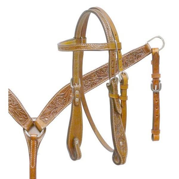 Double T PONY 10" SADDLE Bridle Breastcollar Reins SET Floral Tooled Leather - Image 3