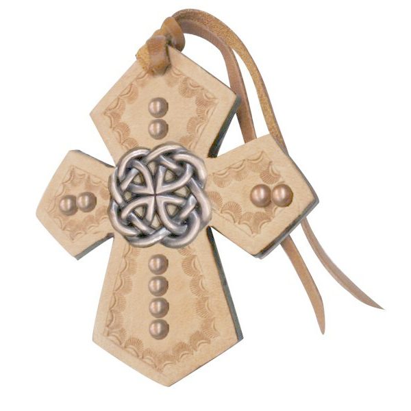 Showman CELTIC KNOT Concho CROSS Saddle Tie On Scalloped Tooled Light Leather