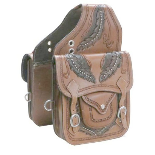 Showman Leather Saddle Bag Dark Oil Colored Tooled Feather Design