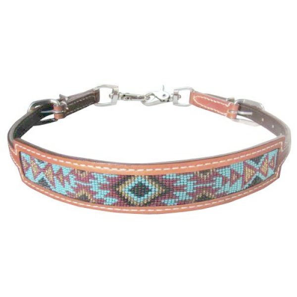 Showman NAVAJO Beaded WITHER STRAP Medium Oil Leather Adjusts 23"-29"