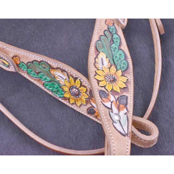 Showman SUNFLOWER & CACTUS Hand Painted Brow Band BRIDLE BREAST COLLAR & REINS - Image 4