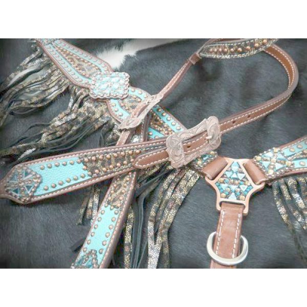 Showman Cheetah Print Headstall, Breast Collar, Reins Set With