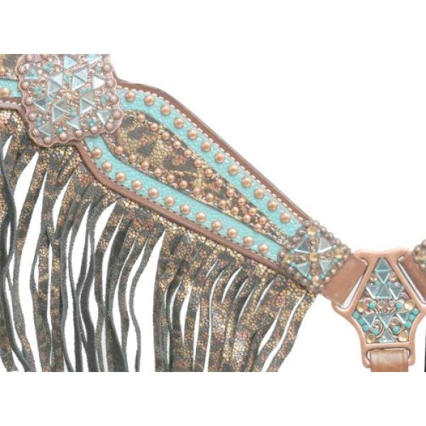 Showman Bejeweled METALLIC One Ear Bridle FRINGE Breast Collar & Split Reins SET 