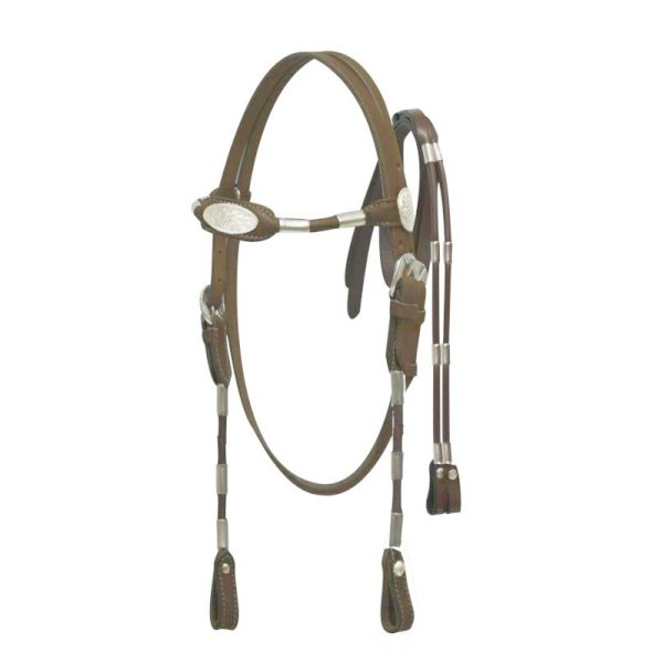 Horse size POCO Leather Rounded Browband HEADSTALL with Silver Accents & Reins - Image 3