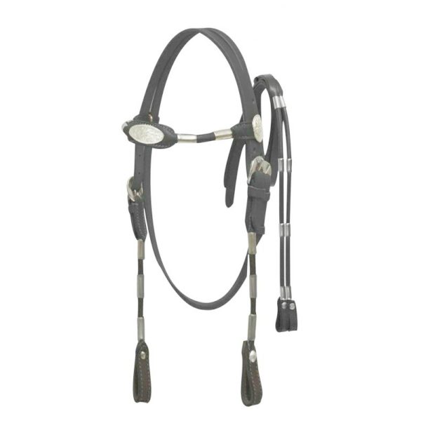 Horse size POCO Leather Rounded Browband HEADSTALL with Silver Accents & Reins - Image 4