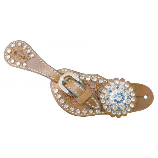 Showman YOUTH Size Crystal Rhinestone SPUR STRAPS Medium Oil Tooled Leather - Image 2