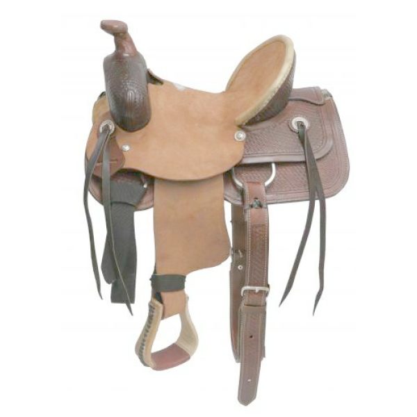 Buffalo Youth 13" Hard Seat ROPER Style SADDLE Rough Out & Basket Tooled