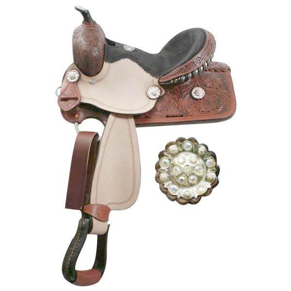 Double T Youth 12" BARREL SADDLE Fully Tooled Pommel, Skirts & Cantle SQHB