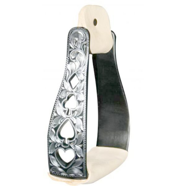 Showman BLACK Aluminum STIRRUPS with SILVER Engraving & Cut Out POKER DESIGN