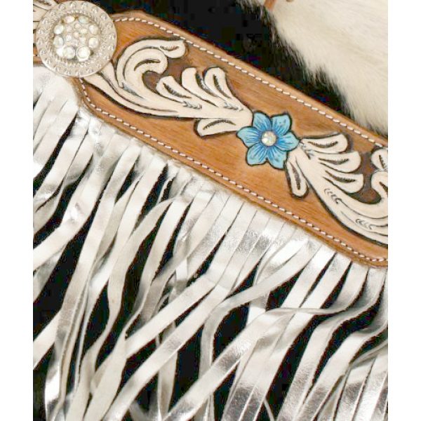 Showman Floral Painted Metallic SILVER FRINGE Breast Collar Bridle &7' Reins SET - Image 3