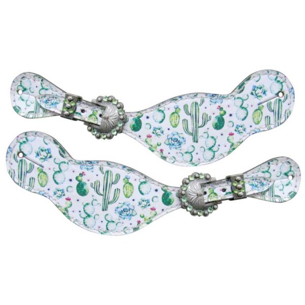 Showman Ladies SPUR STRAPS Double Stitched w/ CACTUS Design & RHINESTONES