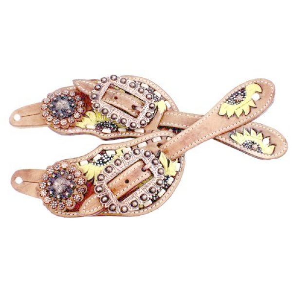 Showman Ladies SPUR STRAPS Leather & Sunflower Design w/ Buckstitch
