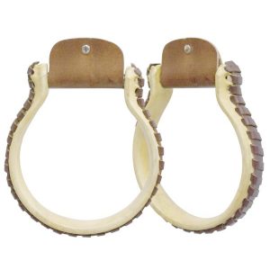 Showman OXBOW 5" wide 3" neck STIRRUP Rawhide covered & Leather Stitched Sides