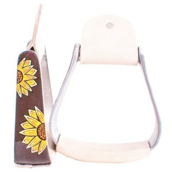 Showman Youth/Pony Aluminum STIRRUPS w/ Leather Tread & SUNFLOWER Design
