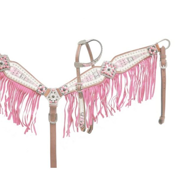 Showman BEJEWELED AZTEC Leather Bridle SUEDE FRINGE Breast Collar Reins Set - Image 3