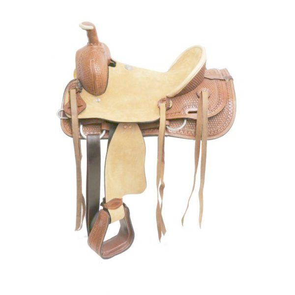 Double T 14" Hard Seat ROPER Style SADDLE Full ROUGH OUT Hard Seat
