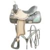 Double T BARREL SADDLE Bridle Breastcollar Reins SET with Teal Filigree Inlay