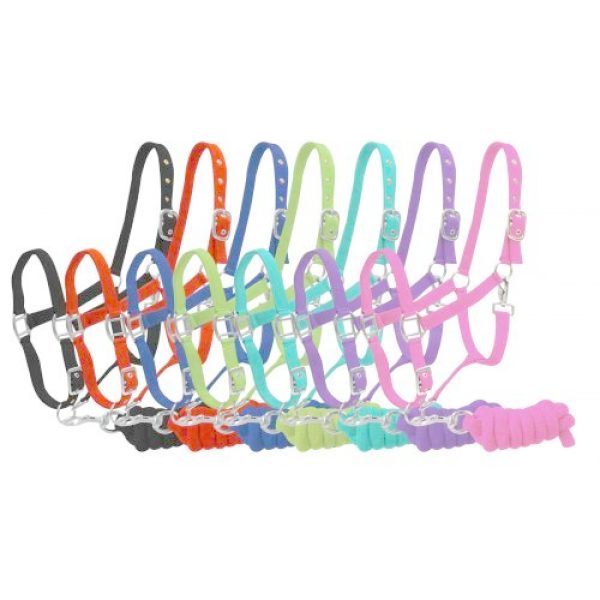 Nylon HALTER & Matching 7' Braided Cotton LEAD ROPE Adjustable Full Horse Size