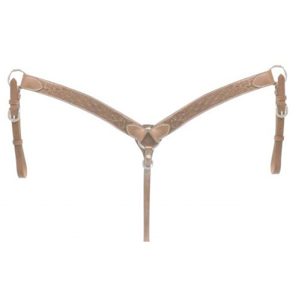 PONY Size Floral Tooled Leather BREAST COLLAR with Tugs Stainless Steel Hardware