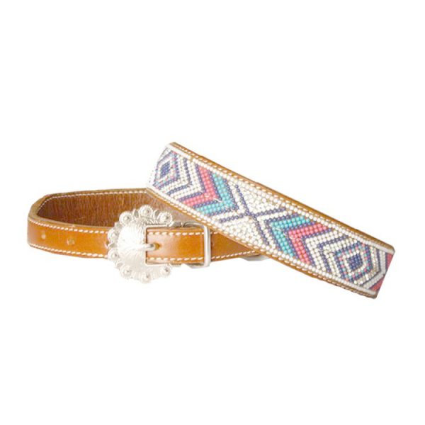Showman Couture 1" Genuine Leather DOG COLLAR Turquoise Navy Pink White BEADED
