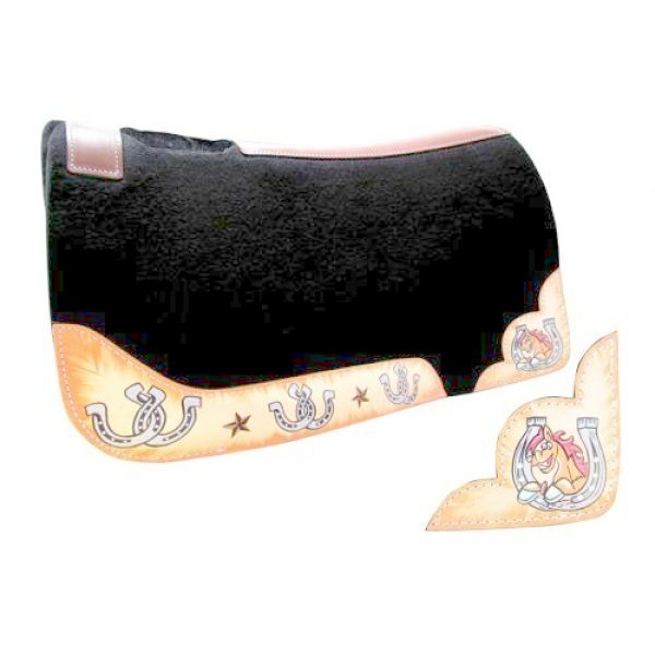 Showman PONY Size Horseshoe & Horse Head 24" x 24" x 1" Felt Western SADDLE PAD