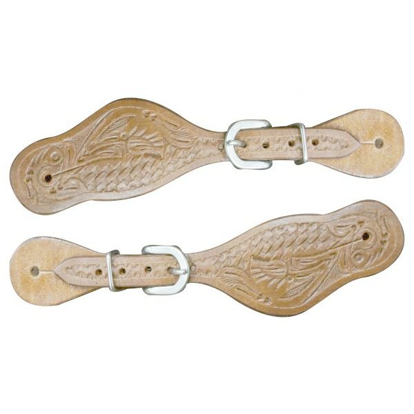 Showman YOUTH Size Floral Tooled Medium Oil Leather SPUR STRAPS