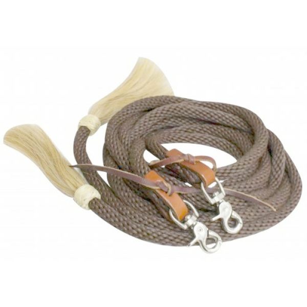 Showman 8 ft Round Braided Soft Nylon SPLIT REINS with Horse Hair Ends - Image 3