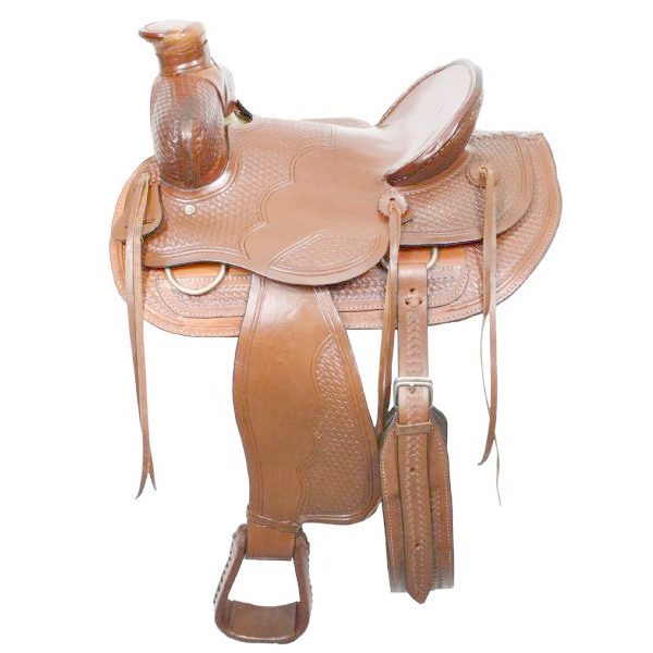 Buffalo 16" BEAR TRAP Swell WADE Hardseat RANCH Saddle SQHB Basket Weave Tooled