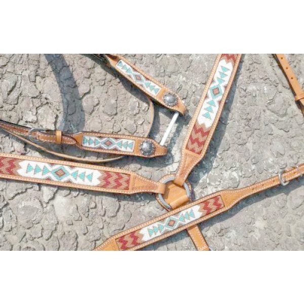 Showman BEADED Navajo Medium LEATHER Browband Bridle BreastCollar Wither Strap SET - Image 3