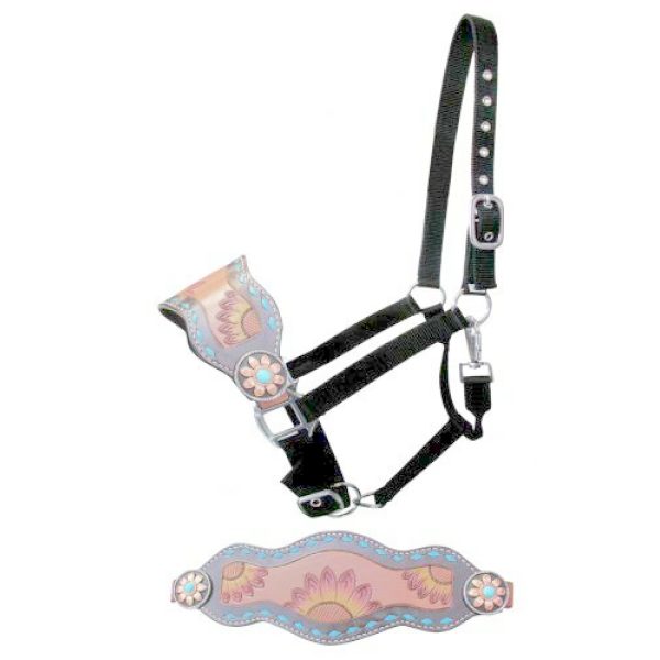Showman BRONC HALTER Adjustable Nylon with Hand Painted SUNFLOWER Noseband